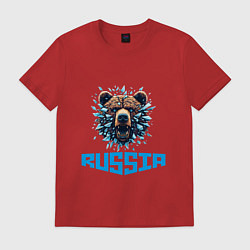 Футболка хлопковая мужская Russian bear head, цвет: красный