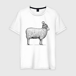 Мужская футболка Овца в шапке с помпоном