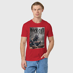 Футболка хлопковая мужская Rock cat - ai art, цвет: красный — фото 2