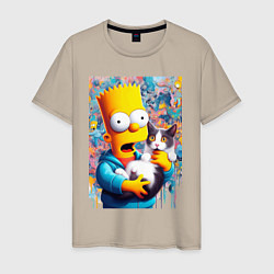 Мужская футболка Bart Simpson with a kitten - ai art