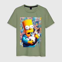 Мужская футболка Bart Simpson with a kitten - ai art