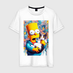 Мужская футболка Bart Simpson with a kitten - ai art