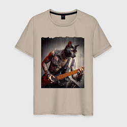 Мужская футболка Татуированный чёрный котяра рок гитарист