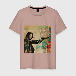 Мужская футболка Джон Уик с пистолетом портрет в стиле гранж