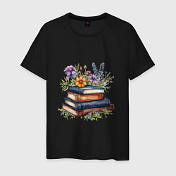 Мужская футболка Стопка книг с полевыми цветами