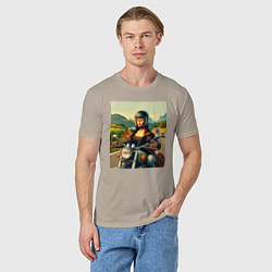 Футболка хлопковая мужская Mona Lisa on a motorcycle - ai art, цвет: миндальный — фото 2