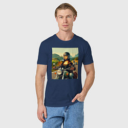 Футболка хлопковая мужская Mona Lisa on a motorcycle - ai art, цвет: тёмно-синий — фото 2
