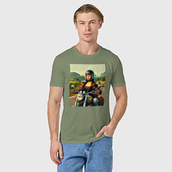 Футболка хлопковая мужская Mona Lisa on a motorcycle - ai art, цвет: авокадо — фото 2