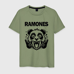 Футболка хлопковая мужская Ramones - rock panda, цвет: авокадо