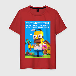 Мужская футболка Homer Simpson and Minecraft - collaboration ai art