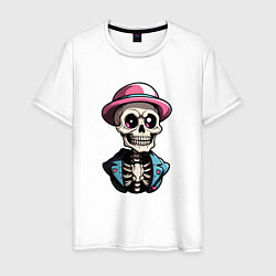 Мужская футболка Скелет в розовой шляпе