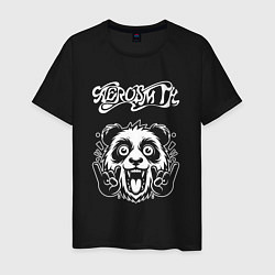 Футболка хлопковая мужская Aerosmith rock panda, цвет: черный