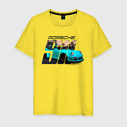 Футболка хлопковая мужская Немецкий спортивный автомобиль Порше, цвет: желтый