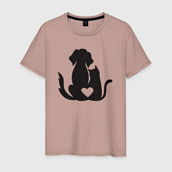 Мужская футболка Dog and cat love