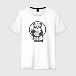 Футболка хлопковая мужская Милая панда ест лапшу, цвет: белый