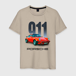 Футболка хлопковая мужская Porsche 911 спортивный немецкий автомобиль, цвет: миндальный