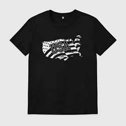 Футболка хлопковая мужская Карта США, цвет: черный