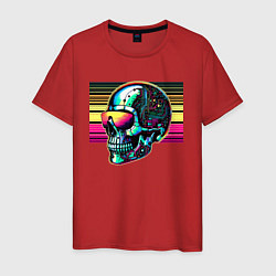 Футболка хлопковая мужская Cyber skull - fantasy ai art, цвет: красный