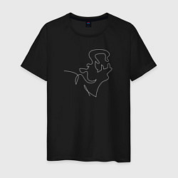 Мужская футболка Бегемот line art белый на темном