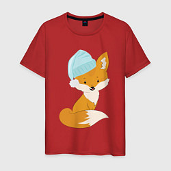 Футболка хлопковая мужская Лисичка в шапке, цвет: красный