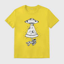 Футболка хлопковая мужская Космонавт и пицца, цвет: желтый