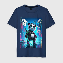 Футболка хлопковая мужская Panda samurai - bushido ai art, цвет: тёмно-синий