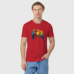 Футболка хлопковая мужская Разговор попугаев, цвет: красный — фото 2