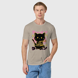 Футболка хлопковая мужская Котик с лапшой, цвет: миндальный — фото 2