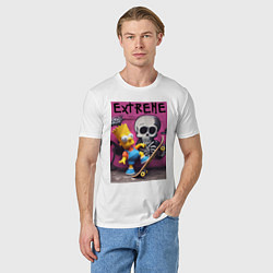 Футболка хлопковая мужская Bart Simpson and skateboard - extreme, цвет: белый — фото 2
