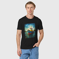 Футболка хлопковая мужская Кораблик у причала, цвет: черный — фото 2