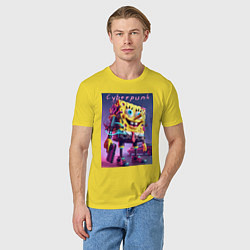 Футболка хлопковая мужская Sponge Bob with a pistol - cyberpunk ai art, цвет: желтый — фото 2