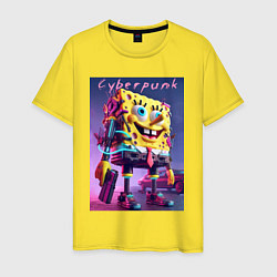 Мужская футболка Sponge Bob with a pistol - cyberpunk ai art