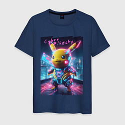 Мужская футболка Cyber Pikachu - neon glow ai art fantasy