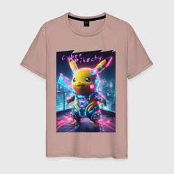 Мужская футболка Cyber Pikachu - neon glow ai art fantasy