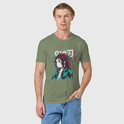 Футболка хлопковая мужская Тандзиро с длинными волосами Клинок рассекающий де, цвет: авокадо — фото 2