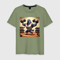 Мужская футболка Забавный голубь качок с гантелями качается в спорт