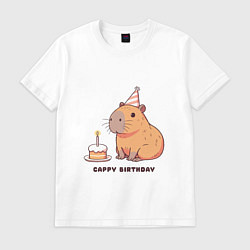 Мужская футболка Капибара с тортом день рождения cappy birthday