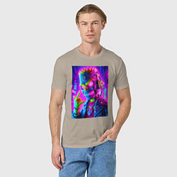 Футболка хлопковая мужская Cyber skeleton of Bart Simpson - neon glow, цвет: миндальный — фото 2