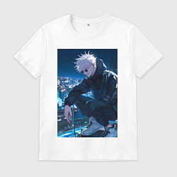 Футболка хлопковая мужская Магическая битва Сатору Годзё арт, цвет: белый