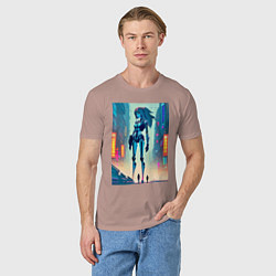 Футболка хлопковая мужская Cyber girl from future - fantasy, цвет: пыльно-розовый — фото 2