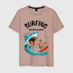 Мужская футболка Shark and surfer - never alone