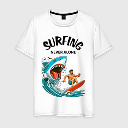 Мужская футболка Shark and surfer - never alone