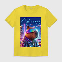 Футболка хлопковая мужская Cyber capybara - neon metropolis, цвет: желтый