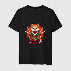 Мужская футболка Рыжий кот самурай с мечами