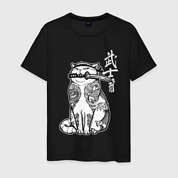 Мужская футболка Кот самурай - сёто в зубах