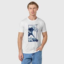 Футболка хлопковая мужская Серфинг - большая волна в Канагаве, цвет: белый — фото 2