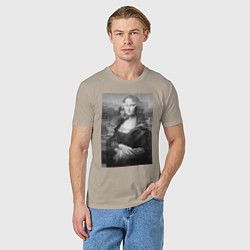Футболка хлопковая мужская Черная-белая Мона Лиза с глюками, цвет: миндальный — фото 2