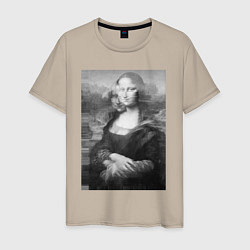 Мужская футболка Черная-белая Мона Лиза с глюками