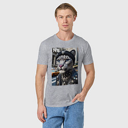 Футболка хлопковая мужская Леопард панк из Нью-Йорка - нейросеть, цвет: меланж — фото 2