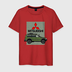 Футболка хлопковая мужская Mitsubishi Sport g1 на фоне карты, цвет: красный